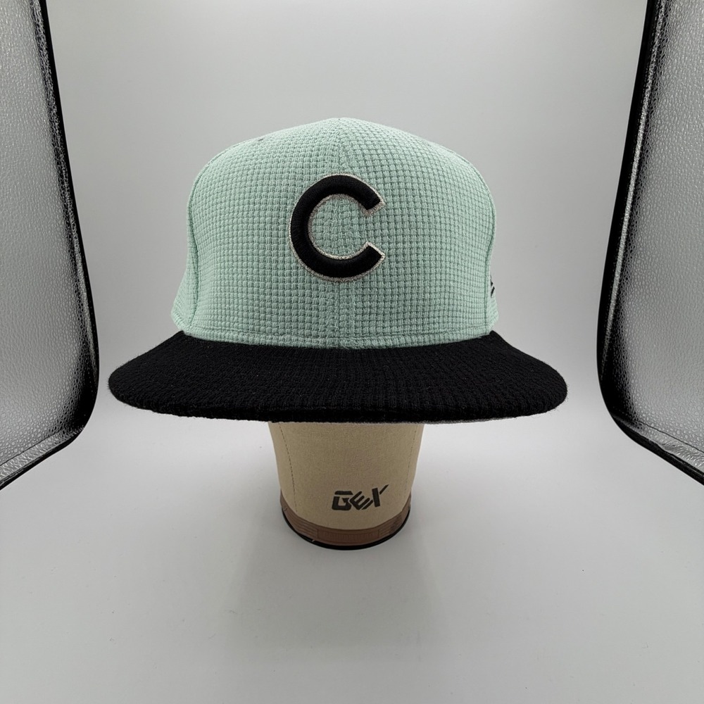 Chicago Cubs Thermal Knit Hat New Era 59Fifty Mint Green Black Fitted 7 3/8 NEW - Picture 3 of 11